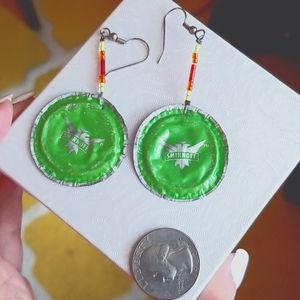 Handmade bottle cap dangle earrings